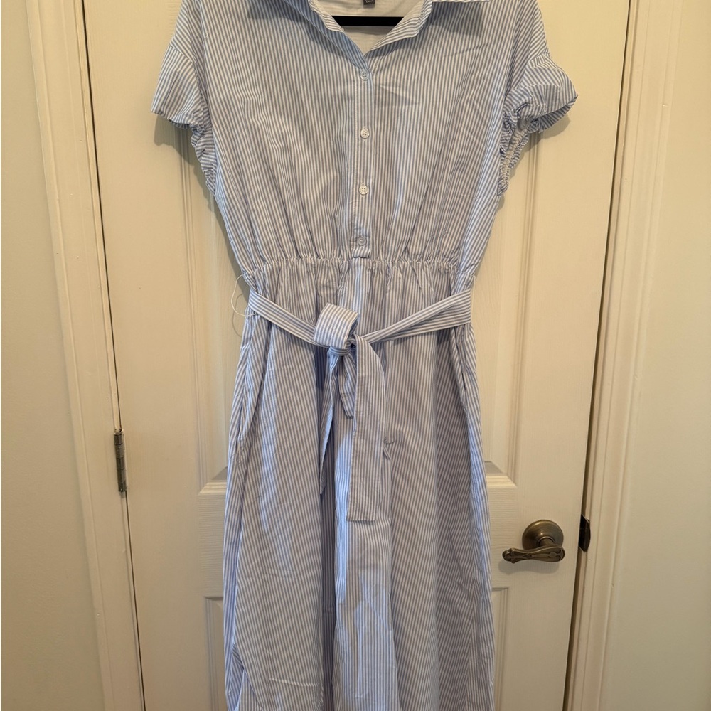 Classic Blue Striped Midi Dress